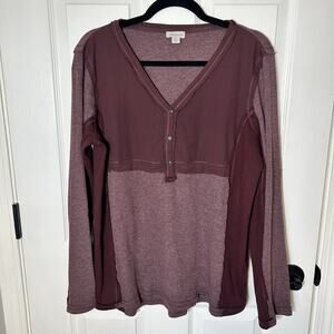 Sundance Women's Size M Waffle Knit Henley Shirt Mixed Materials Burgundy Red